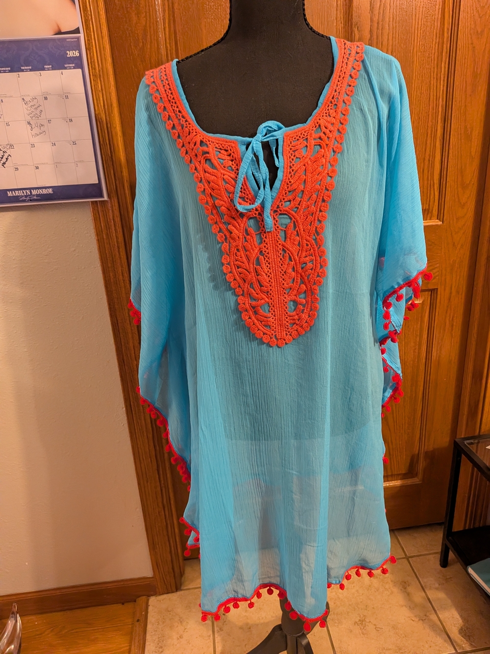 India Boutique Aqua Blue Sleeveless Tunic with Trim
